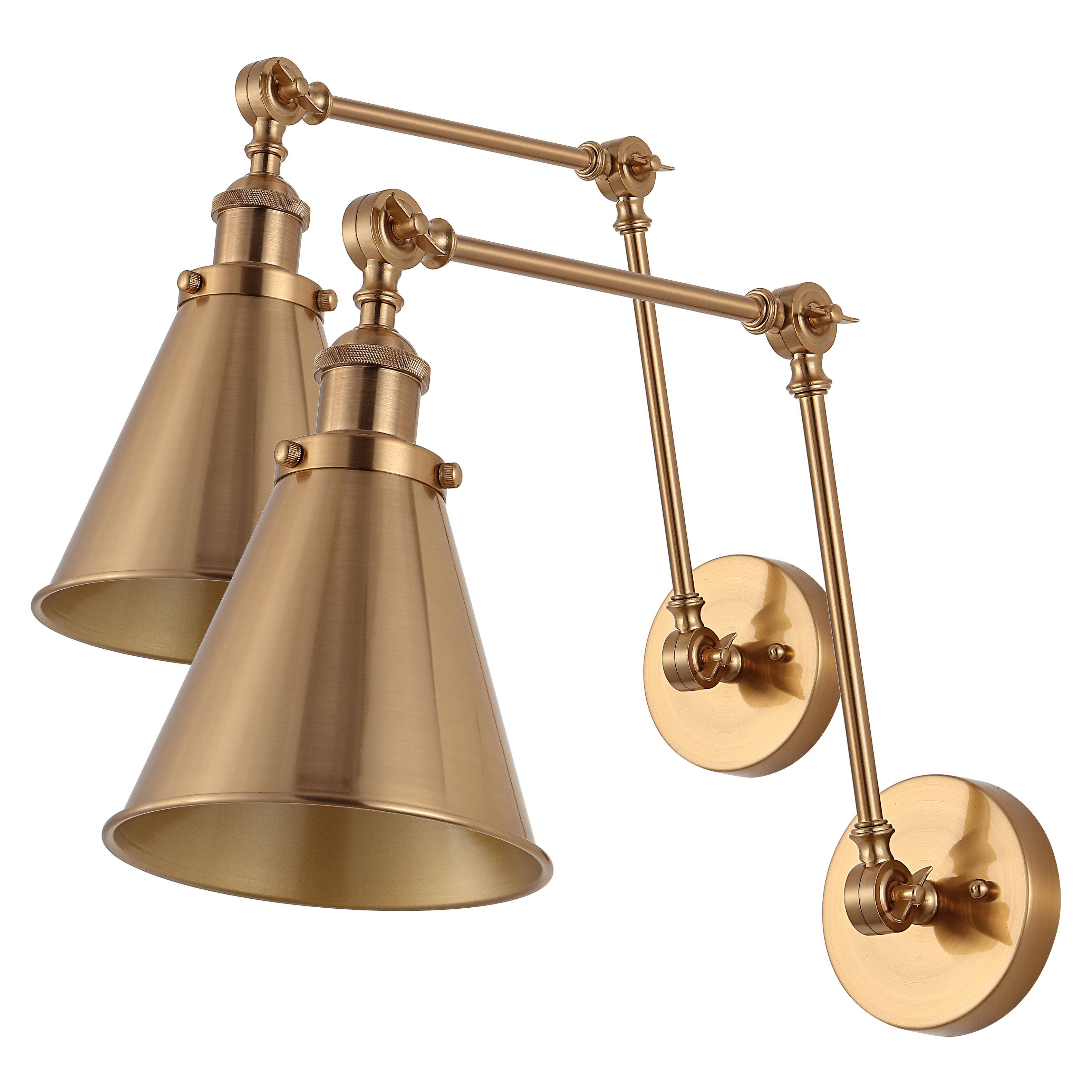 Alt View 7. Jonathan Y - Rover 7" Classic Industrial Metal Adjustable Arm LED Wall Sconce, Brass Gold (Set of 2) - Brass Gold.