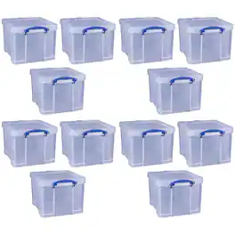 Really Useful Box - 32 Liter Storage Container w/Snap Lock Handles, 12 Pack - Clear