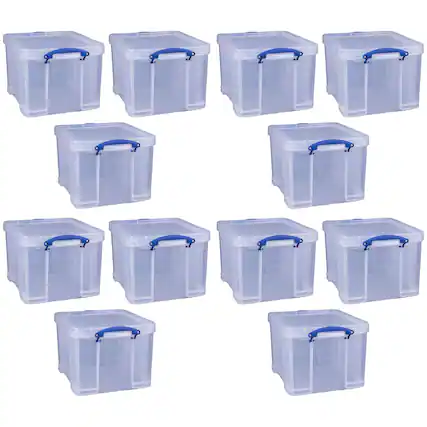 Front. Really Useful Box - Really Useful Box 32 Liter Storage Container w/Snap Lock Handles, 12 Pack, Clear - Clear.