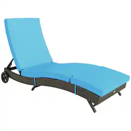 Outsunny - Wicker Chaise Lounge Chair Outdoor with Wheels & Cushion, PE Rattan Patio Lounge Chair with 5-Level Adjustable Backrest - Sky Blue