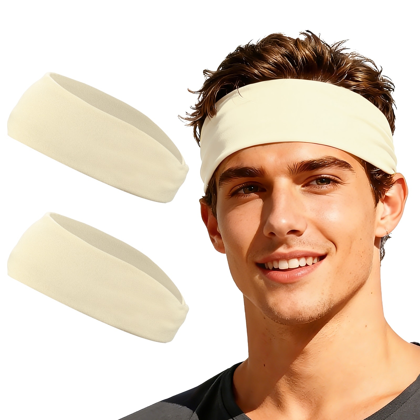 Unique Bargains - Sport Headbands for Men & Women, Stretchy Sweatband Absorbent Headbands, 2pcs - For Yoga/Sports/Running/Fitness/Cycling - Pearl White price history on PriceWatchPro