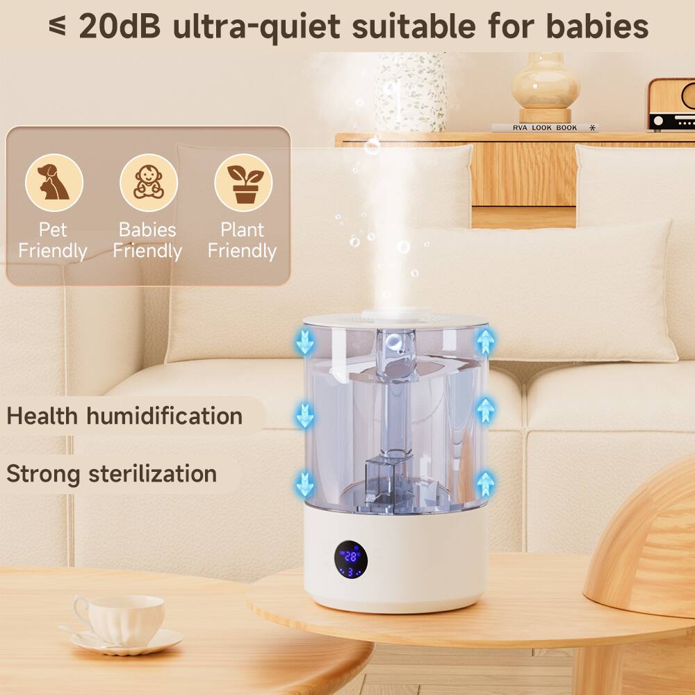 ≤ 20dB ultra-quiet suitable for babies

Pet Friendly  
Babies Friendly  
Plant Friendly

Health humidification  
Strong sterilization