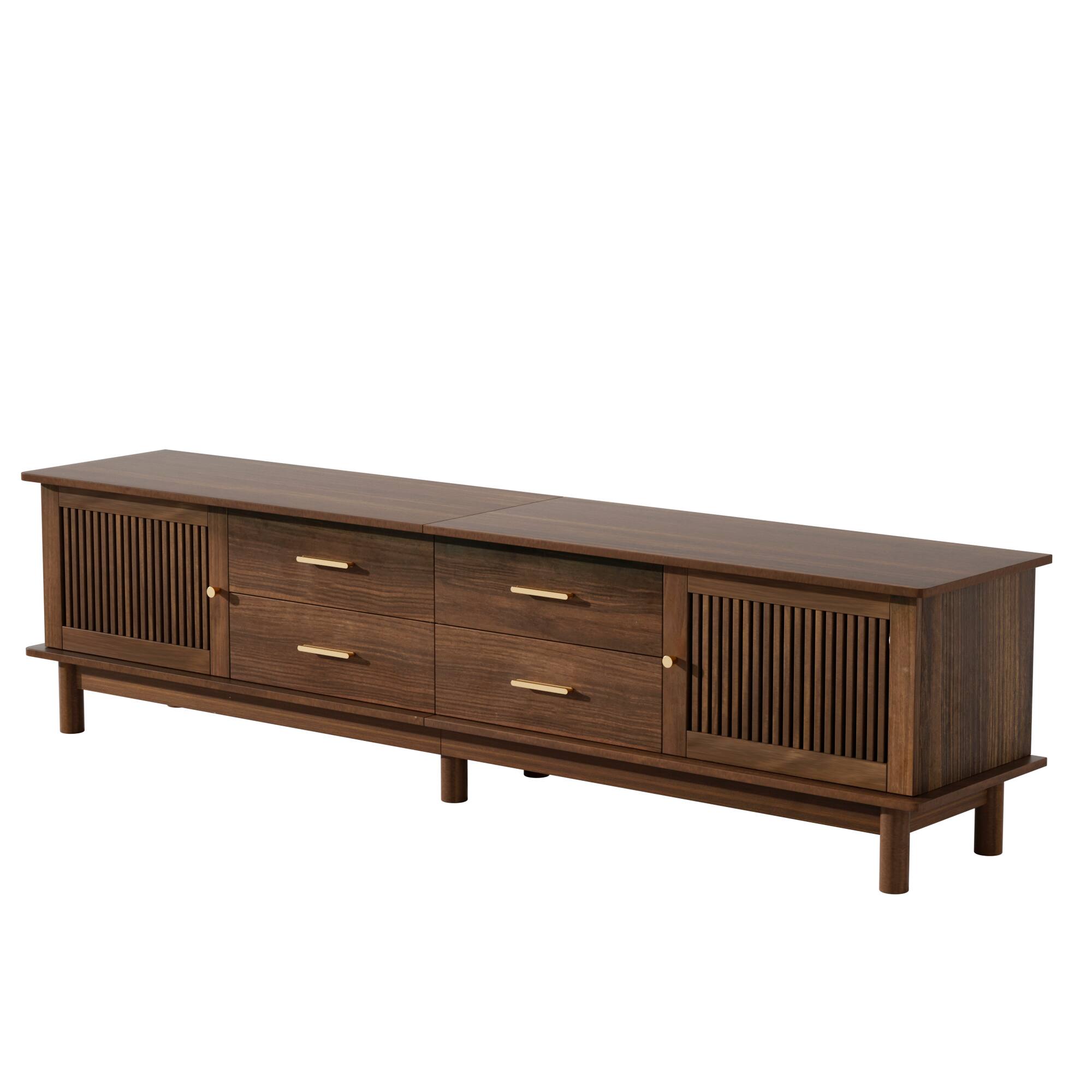 Alt View 5. MERAVOM - Modern TV Stand for TVs Up to 85", 78" Entertainment Center with Slatted Doors, 4 Drawers, Media Console for Living Room - Walnut.