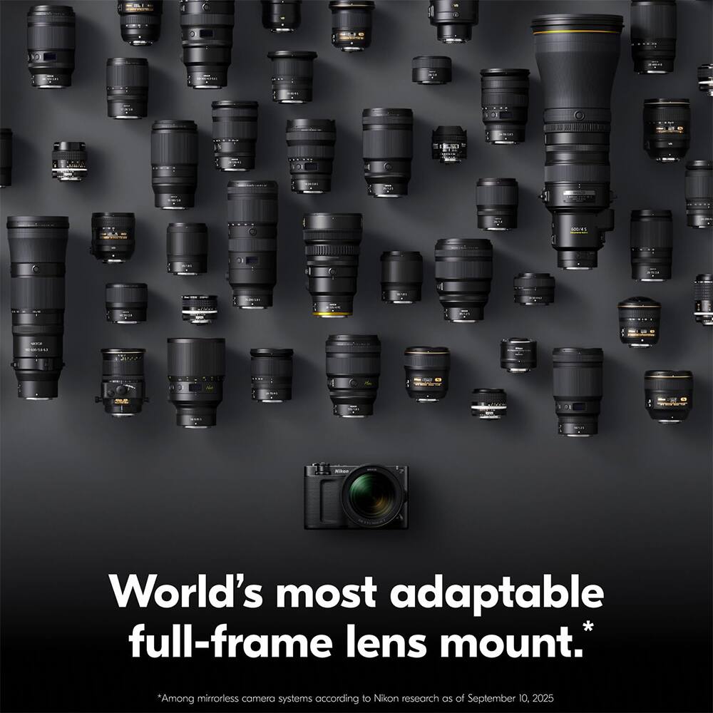 World's most adaptable full-frame lens mount.  
*Among mirrorless camera systems according to Nikon research as of September 10, 2025