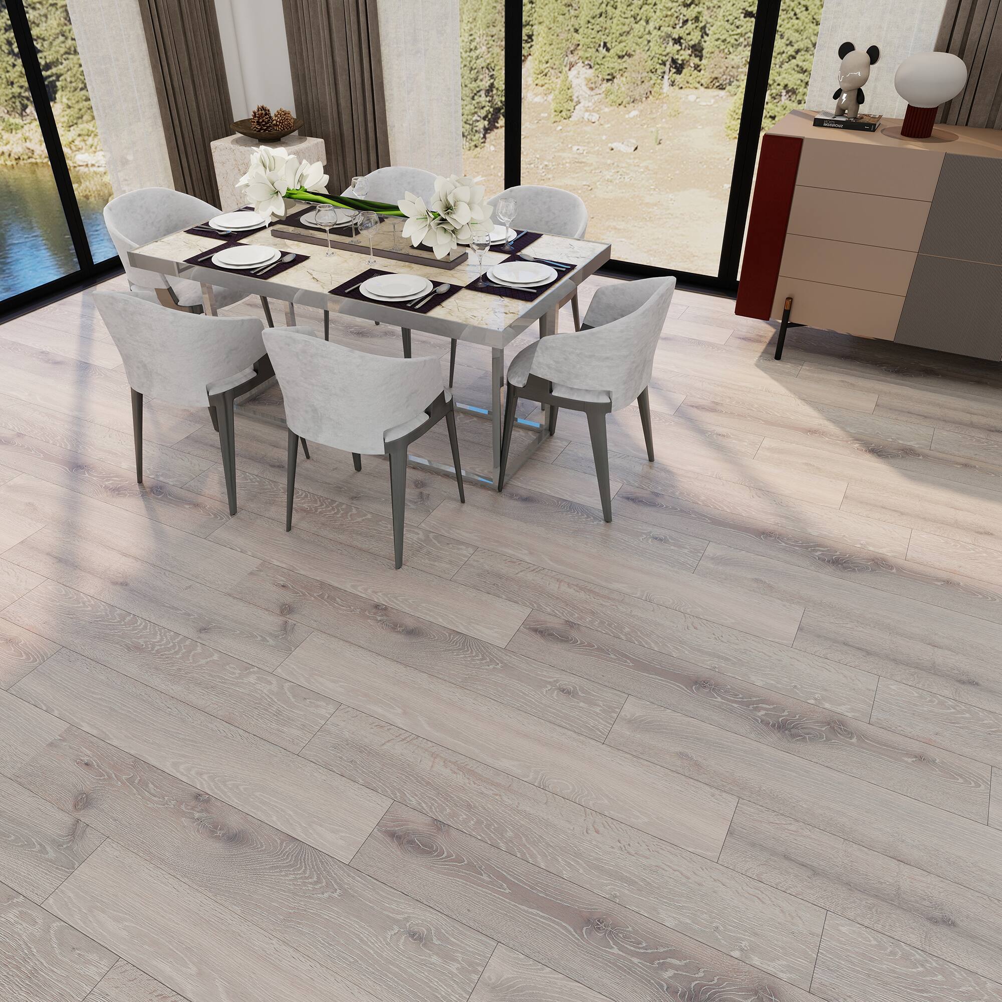 Left. Dotfloor - Superoak SEKET Laminate Flooring - 48"x7.7" Planks, 8 Planks/Box (20.56 sq ft/Box), 12mm Thick, AC4 Wear Rating - Dark Oak.