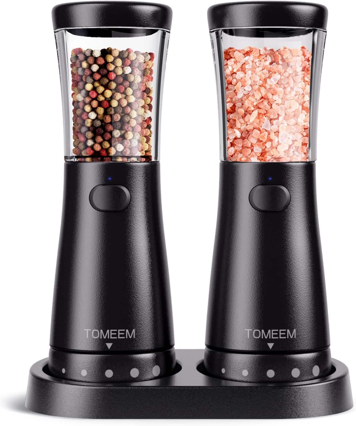Tomeem - Electric Salt and Pepper Grinder Set with Storage Base, Rechargeable Salt and Pepper Grinder Set - Black