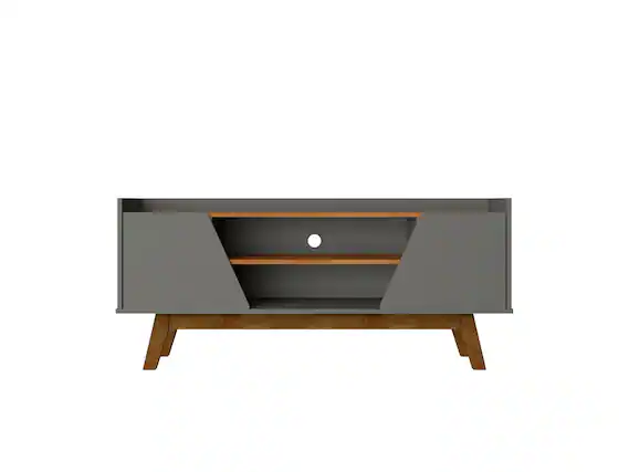 Front. Manhattan Comfort - Marcus Mid-Century Modern 53" TV Stand in Dark Sage Gray and Brown - Dark Sage Gray and Brown.