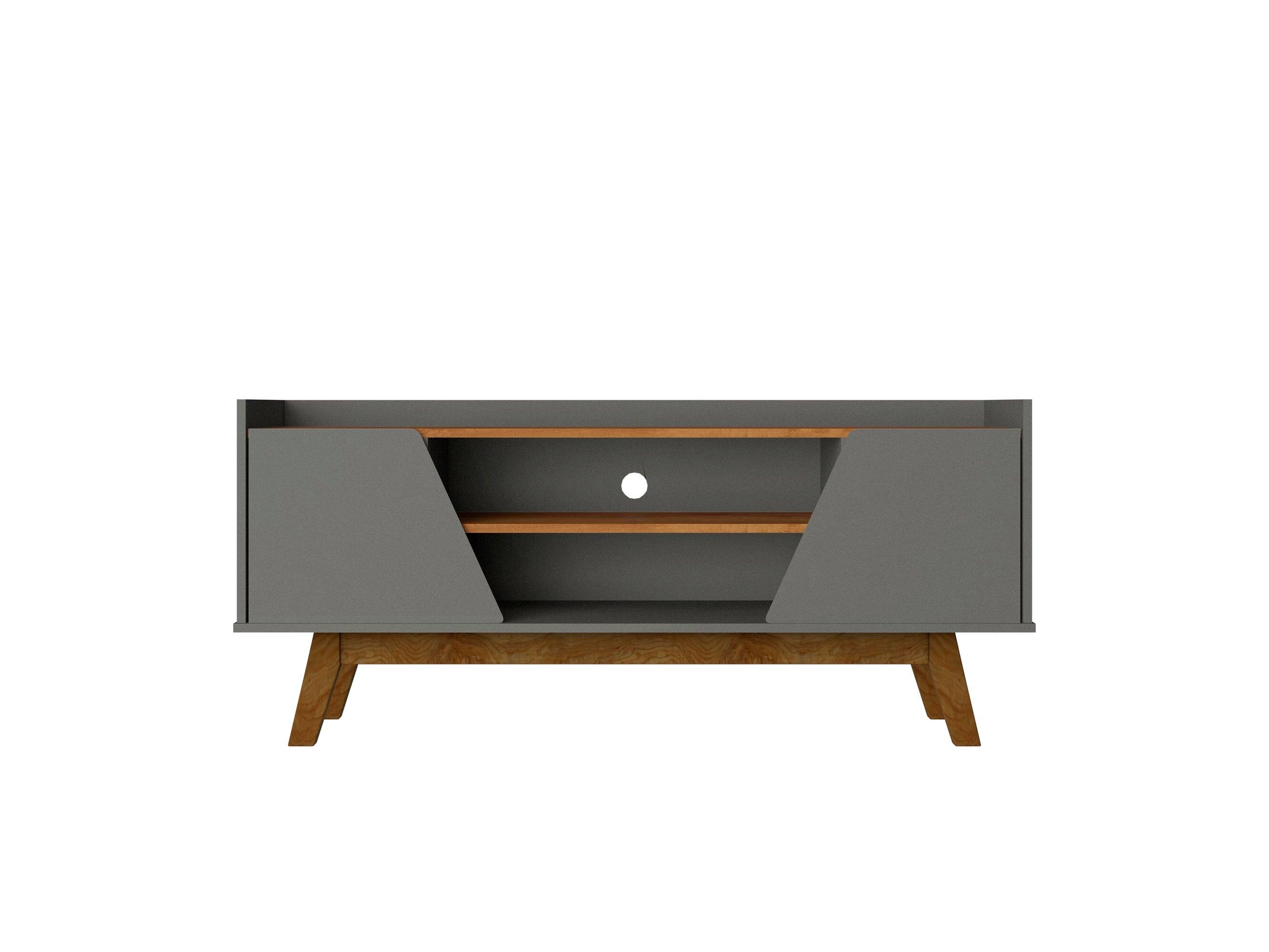 Front. Manhattan Comfort - Marcus Mid-Century Modern 53" TV Stand in Dark Sage Gray and Brown - Dark Sage Gray and Brown.