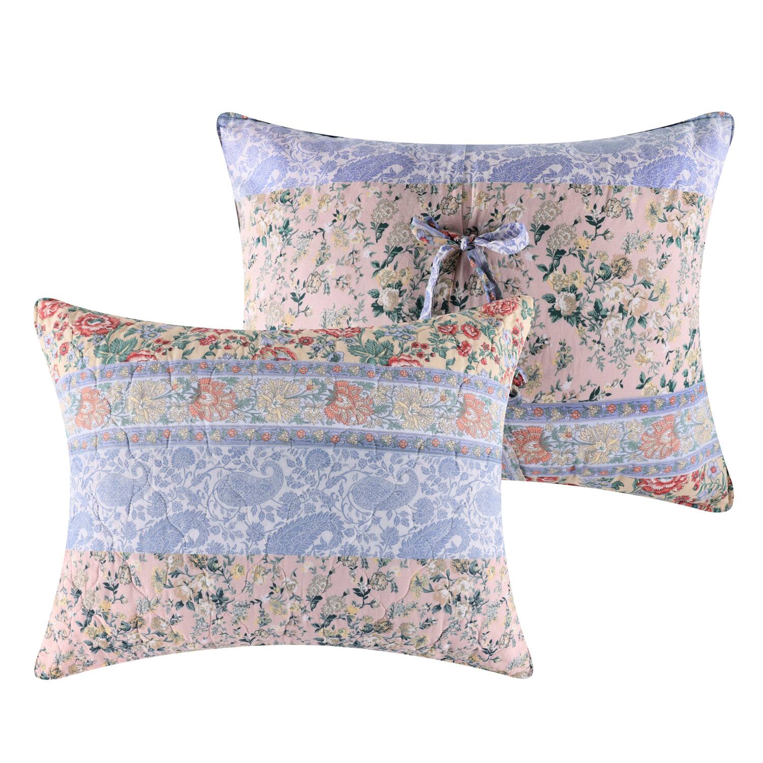 Angle. Greenland Home Fashions - Greenland Home Fashions Cotton Face Microfiber Back Kressida Pillow Sham Standard 20x26 Blue - Blue.