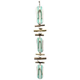 Bamboo Source Tropical Decor - Aqua Striped Flip Flop Driftwood and Stone Hanging Strand Home Beach Decoration 34 inch - Multicolor