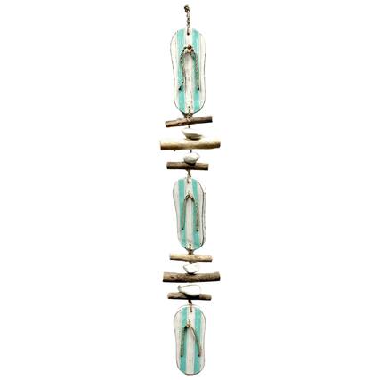 Front. Bamboo Source Tropical Decor - Aqua Striped Flip Flop Driftwood and Stone Hanging Strand Home Beach Decoration 34 inch - Multicolor.