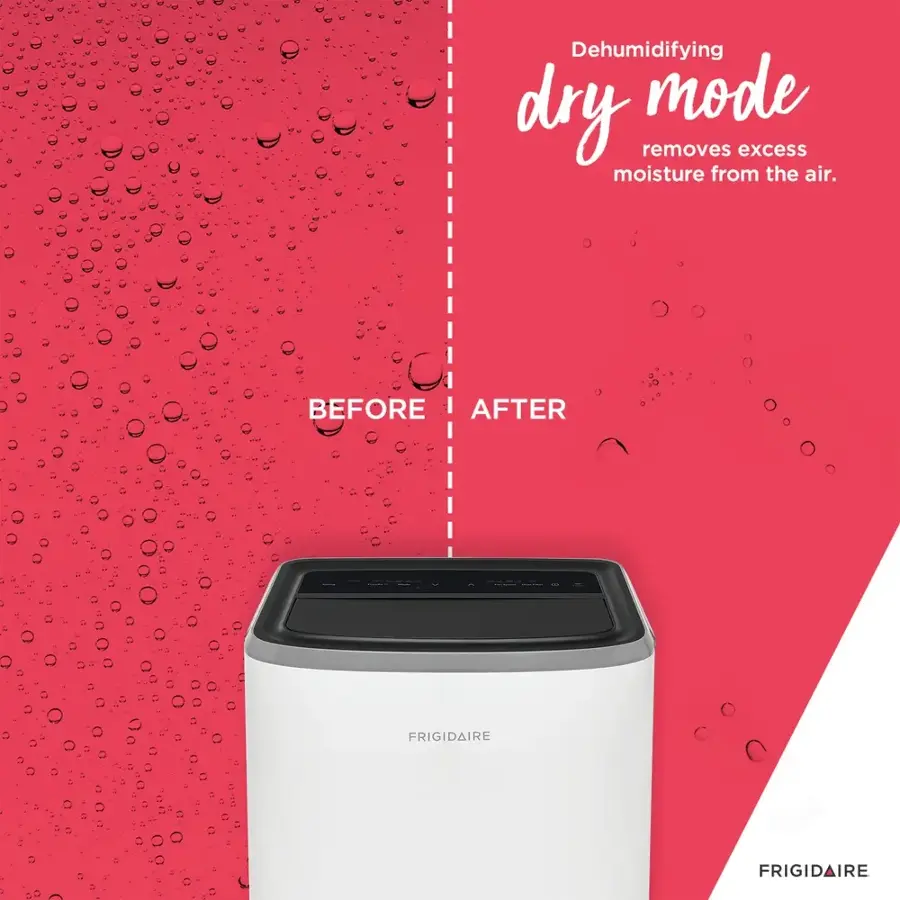 Dehumidifying dry mode removes excess moisture from the air. Before and after Frigidaire.