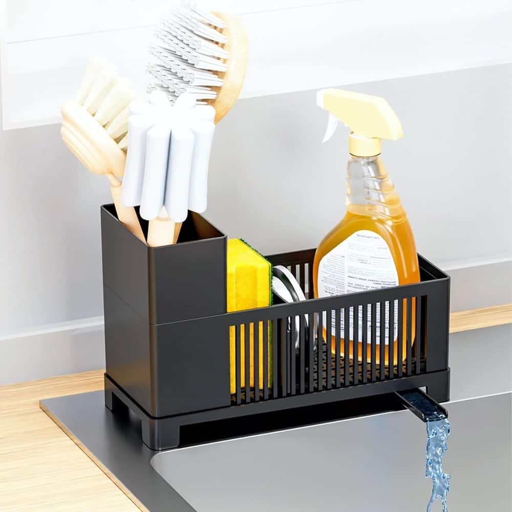 PARKER SLATER - Sink Caddy & Organizer – Rustproof, Multifunctional, Scrub Brush & Sponge Holder, Black