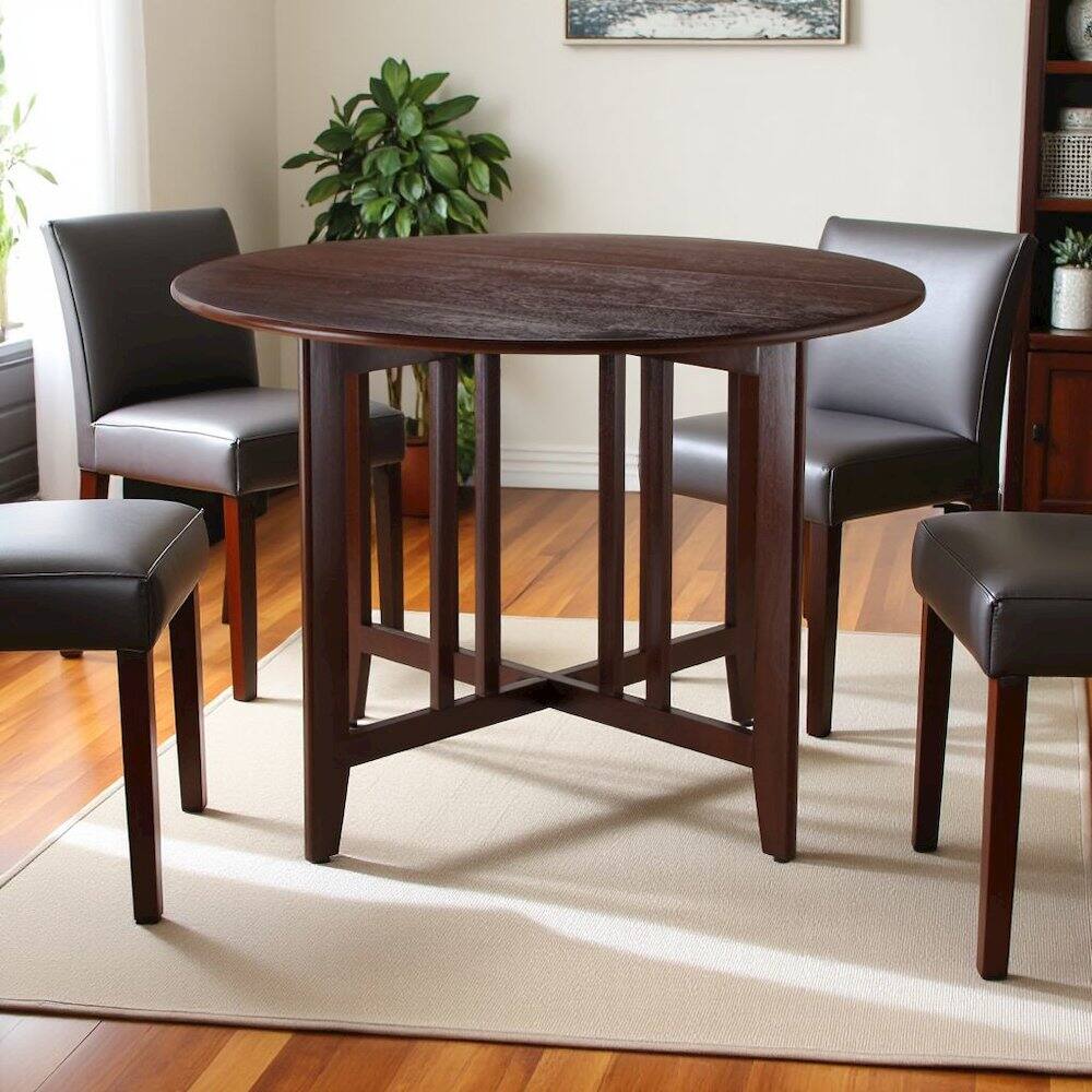 Back. FurniFact - Antique Walnut Small Round Dining Table – Folding Drop Leaf Table - Walnut.
