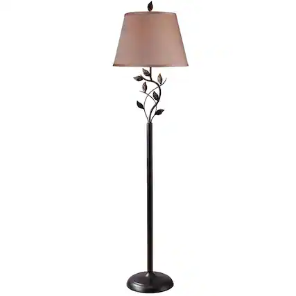 Front. Hivvago - Vine Leaves Rubbed Bronze Finish Floor Lamp with 15-inch Gold Tapered Shade - Bronze Finish, Gold.