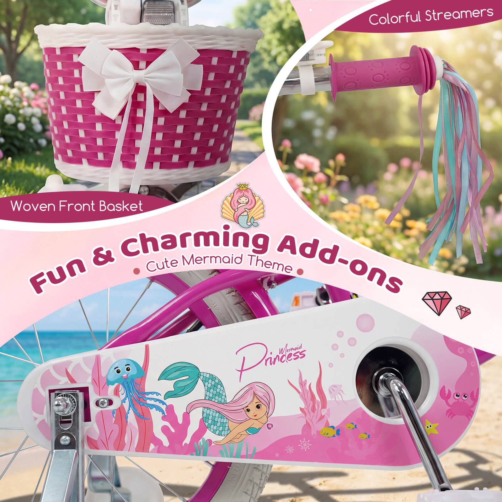 Colorful Streamers Woven Front Basket & Charming Cute Mermaid Theme Add-ons Fun & Charming Add-ons