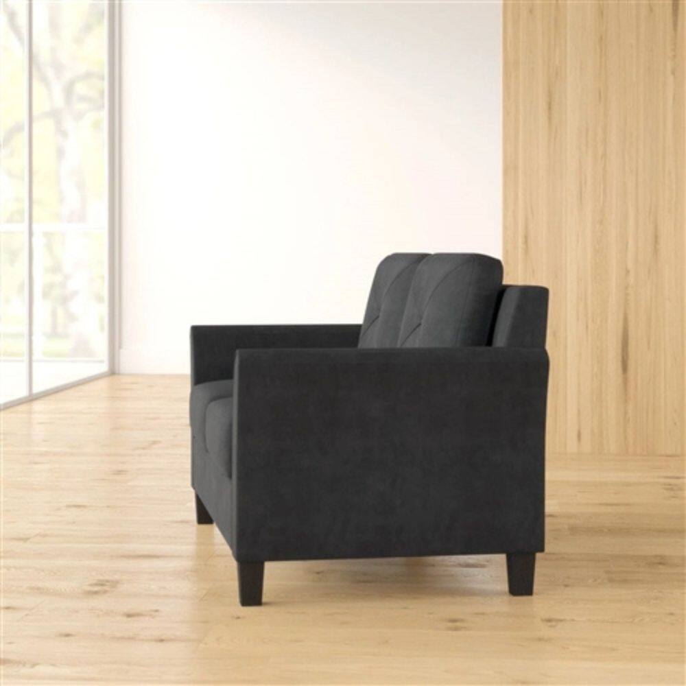 Left. Hivvago - Modern Upholstered Loveseat Sofa in Black Microfiber with Button Tufted Cushions - Black.