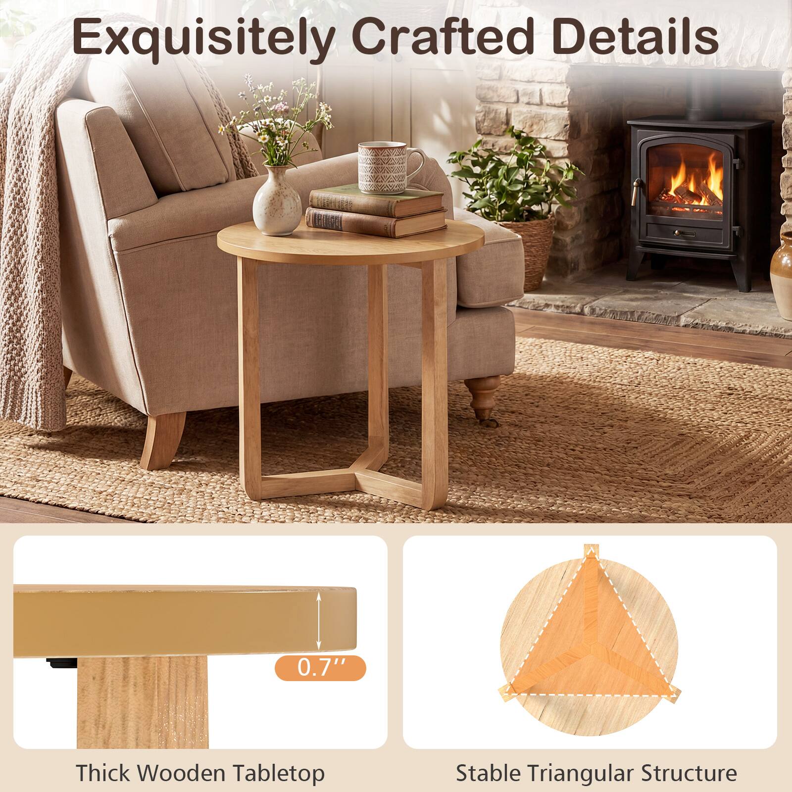 Exquisitely Crafted Details

0.7" Thick Wooden Tabletop

Stable Triangular Structure