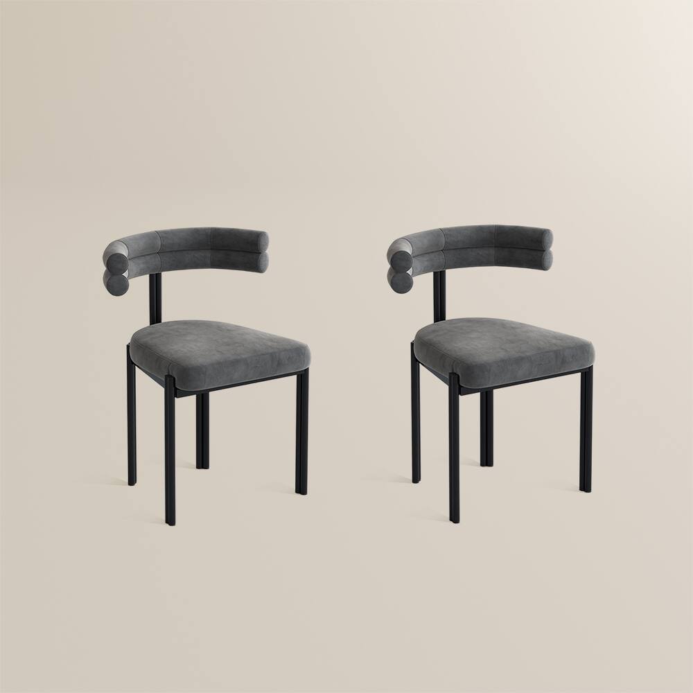 Alt View 7. POVISON - Modern Velvet Upholstered Dining Chairs Set of 2, Gray Side Chairs, Fully Assembled - Gray & Black.