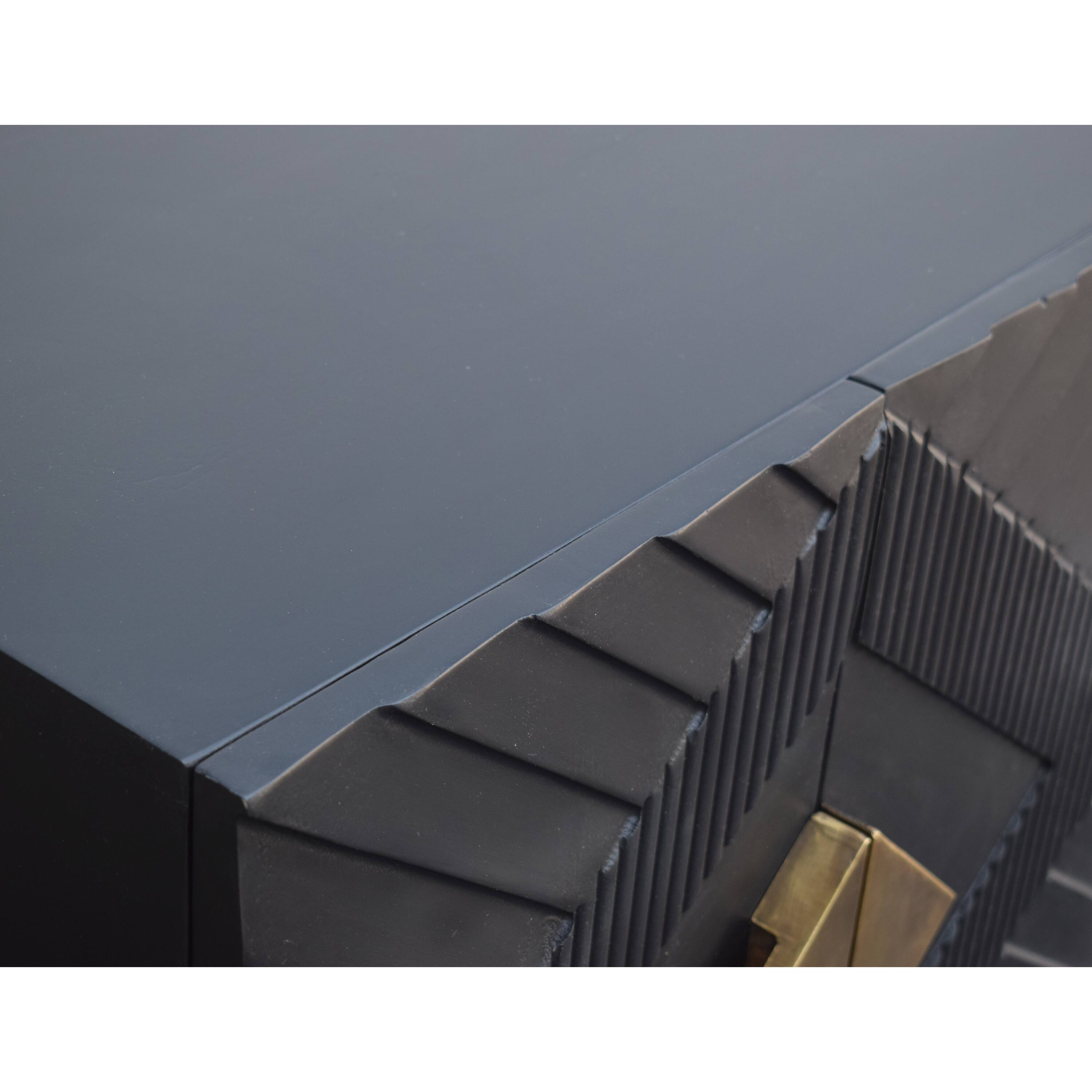 Alt View 3. Manhattan Lane - Abiel 55 Inch Sideboard Buffet Console with 2 Door Cabinet, Brass Coated Diamond Cut Handles - Black.