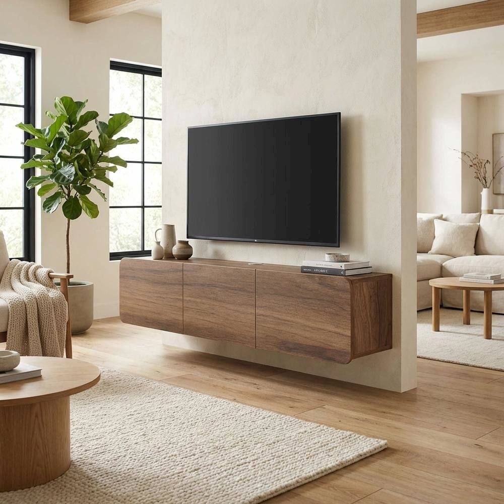 Alt View 2. FurniFact - Wooden TV Console for 80-inch TV and Under with Walnut Finish - Black.