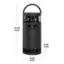The image shows a black device with a handle, measuring 18.46 inches in height. The device is a speaker, and it has a digital clock on it. The clock displays the time as 7:22.