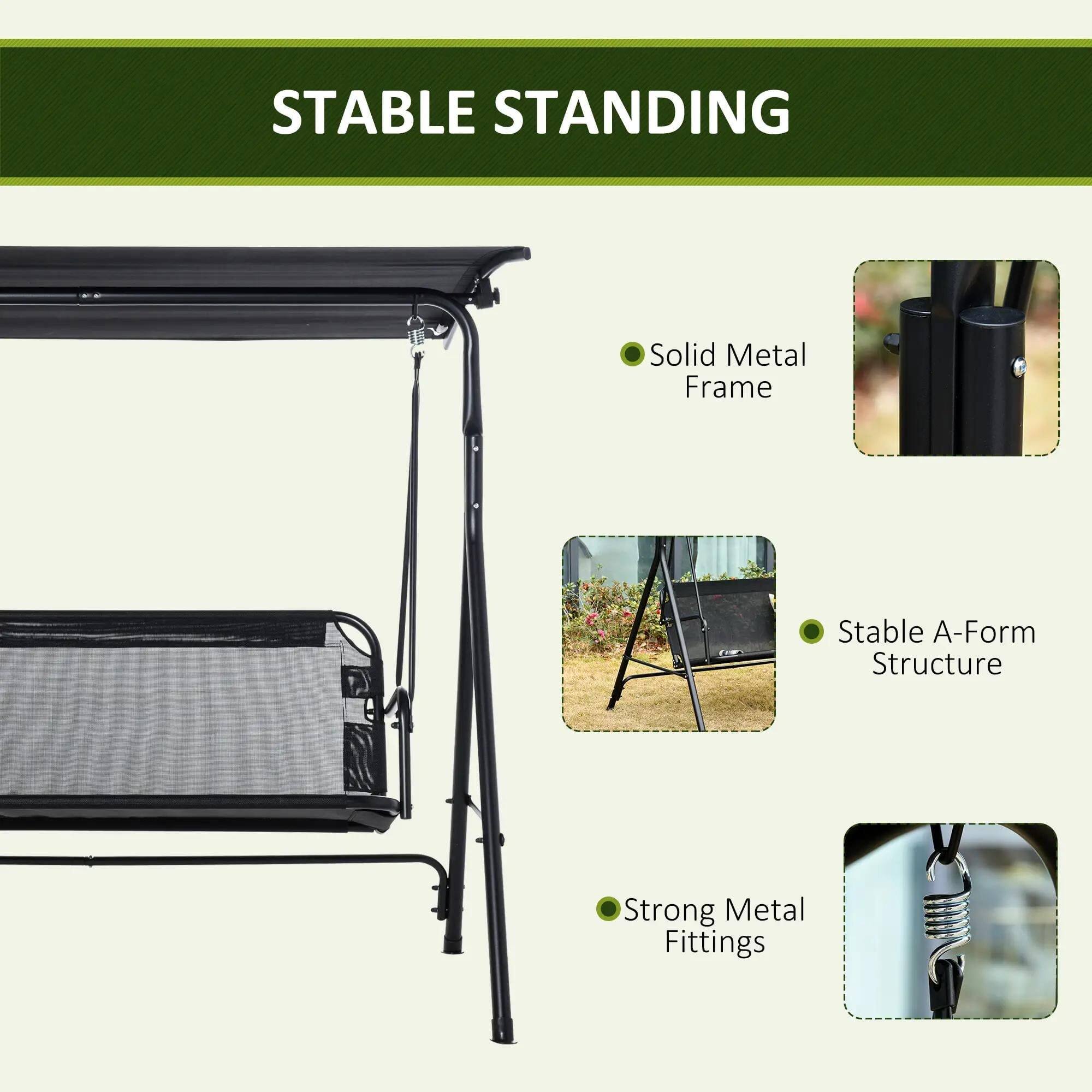 The corrected text is:

- Solid Metal Frame
- Stable A-Form Structure
- Strong Metal Fittings