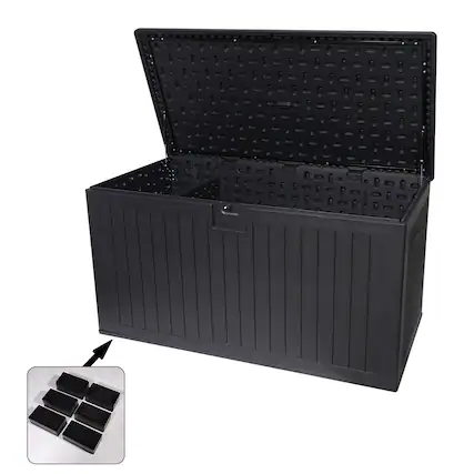 Front. Mondawe - 260 Gallon Resin Outdoor Waterproof Deck Box with Lockable Storage Containers - Black.