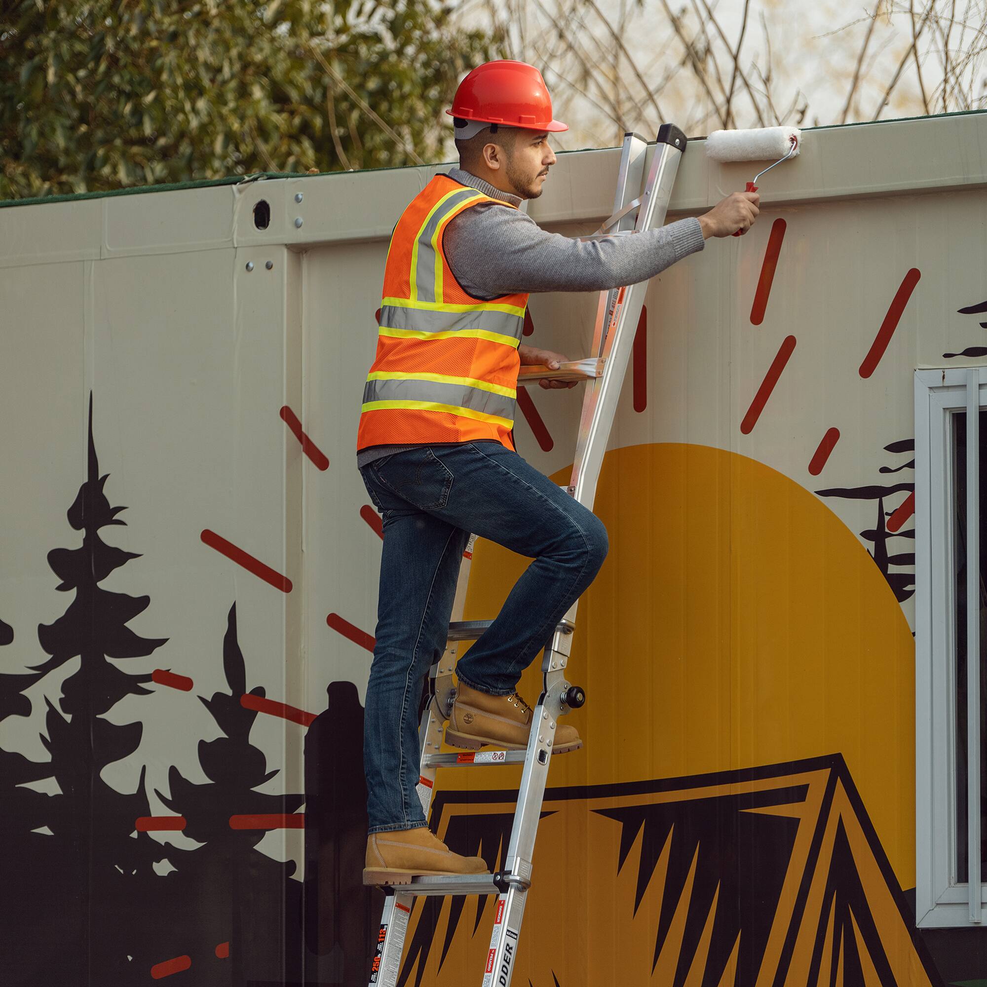 Alt View 5. ELEMENT ACE - 17-Foot Multi-Position Foldable Ladder with A-Frame and Straight Configurations, Heavy-Duty ANSI Certified - Grey.