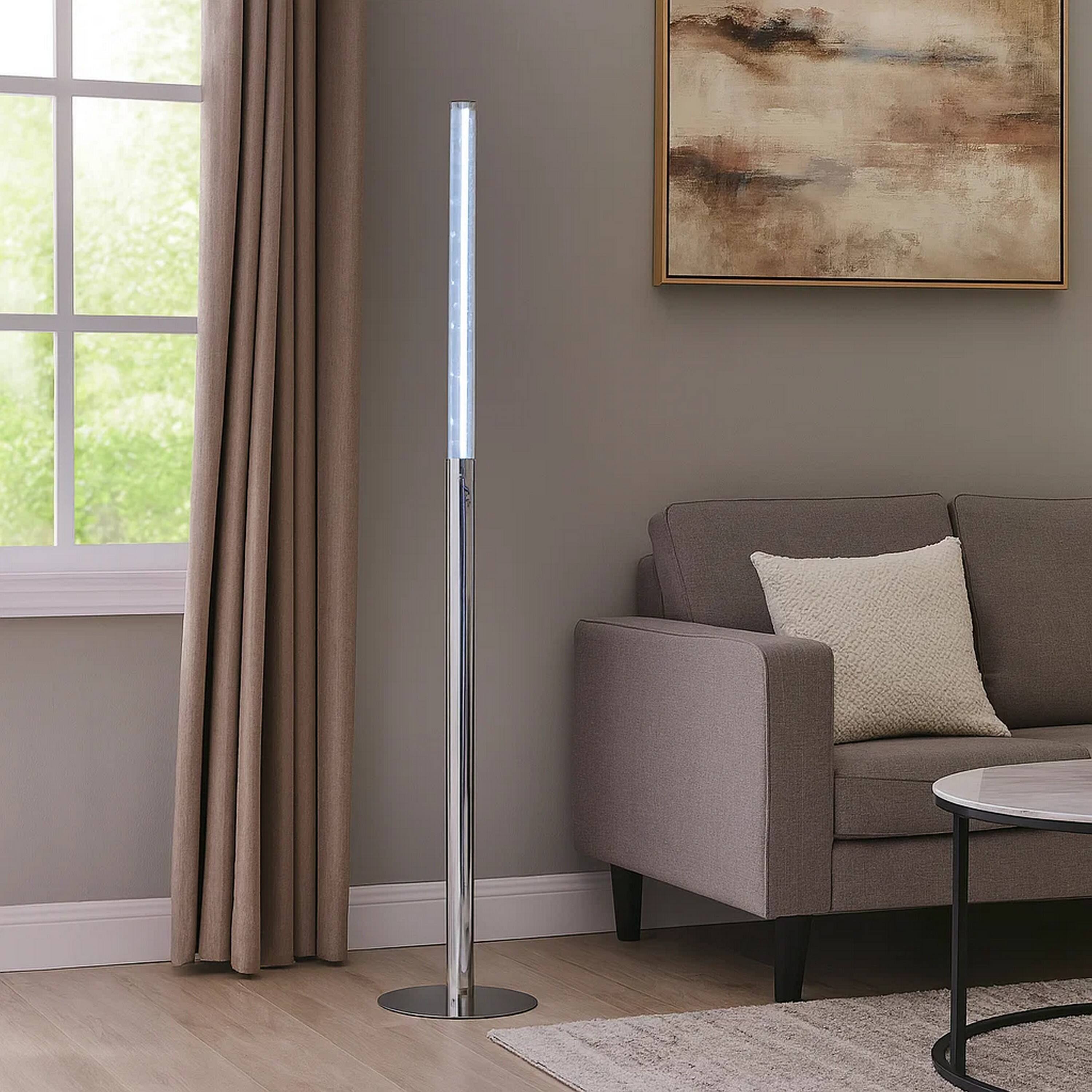 Alt View 2. Manhattan Lane - 62 Inch Floor Lamp, Modern Cylindrical Design, Tall Round Chrome Base.