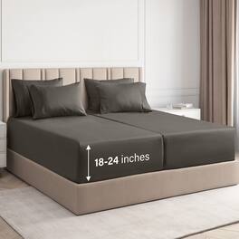 CGK Linens - 6 Piece Sheet Set - Extra Deep Pocket for 18"-24" Mattresses & Extra Pillowcases - Split king - Dark Gray