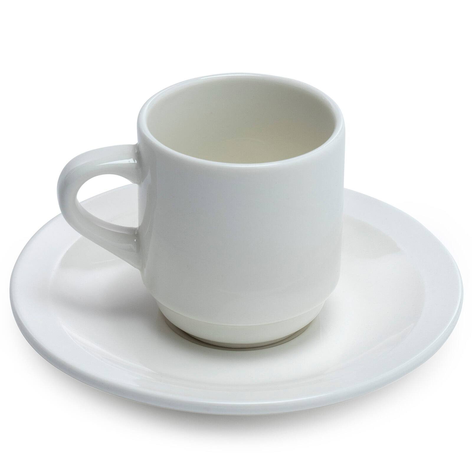 Left. ChefWave - ChefWave 3oz Ceramic Tiara Espresso Cup and Saucer Set (2-pack) - White.