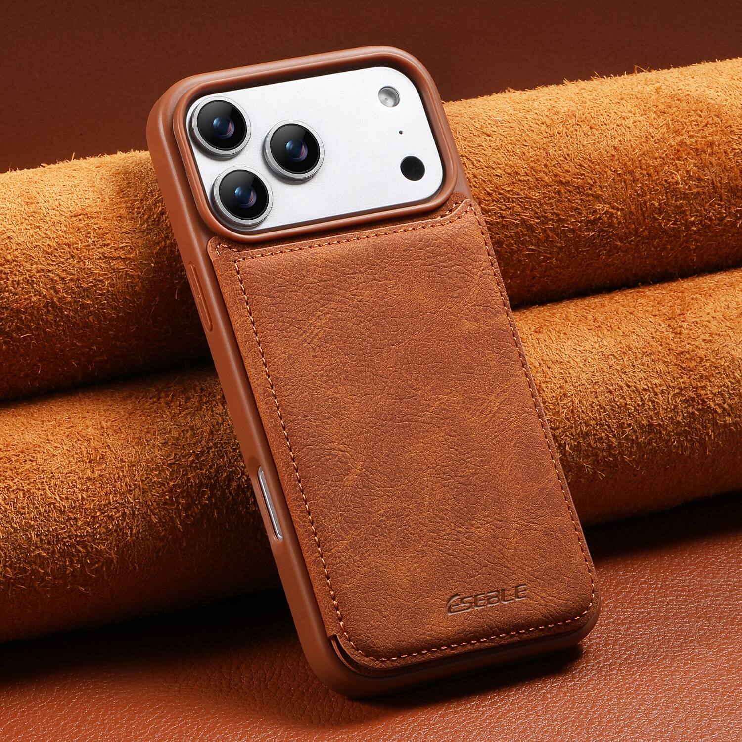 Alt View 2. Dteck - for Apple iPhone 17 Pro Max Retro PU Leather Wallet Case,Shockproof Magnetic Closure Flip Hidden Card Slots Back Cover - Brown.