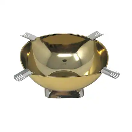 Front. Prestige - Smokin Ash' Quadrangle Cigar Ashtray (Gold) - Gold Polished Finish.