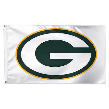 Front. WinCraft - Green Bay Packers 3' x 5' White 1-Sided Deluxe Flag - Multicolor.