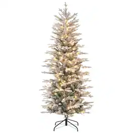 Homcom - Prelit Artificial Christmas Tree, 636 Snow Flocked Branches 250 Yellow Lights - Green