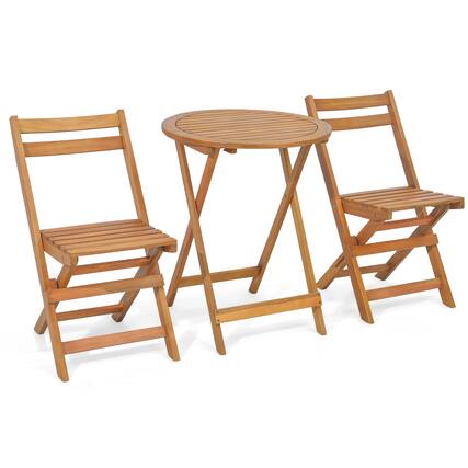 Front. Gymax - Gymax 3PCS Folding Bistro Set Solid Acacia Wood Table & Chairs Slatted Tabletop Patio - Natural.