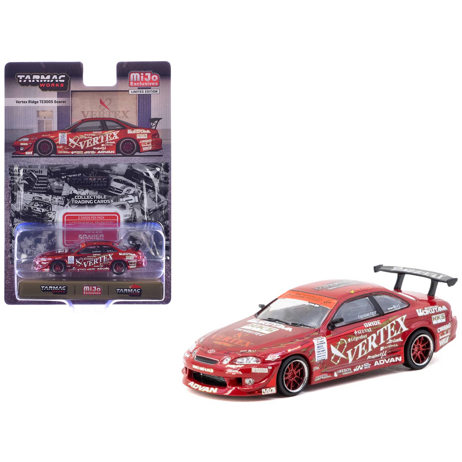 Toyota VERTEX Ridge TE3005 Soarer RHD Red Metallic with Graphics and Tarmac Cards 1/64 Diecast Model Car by Tarmac Works