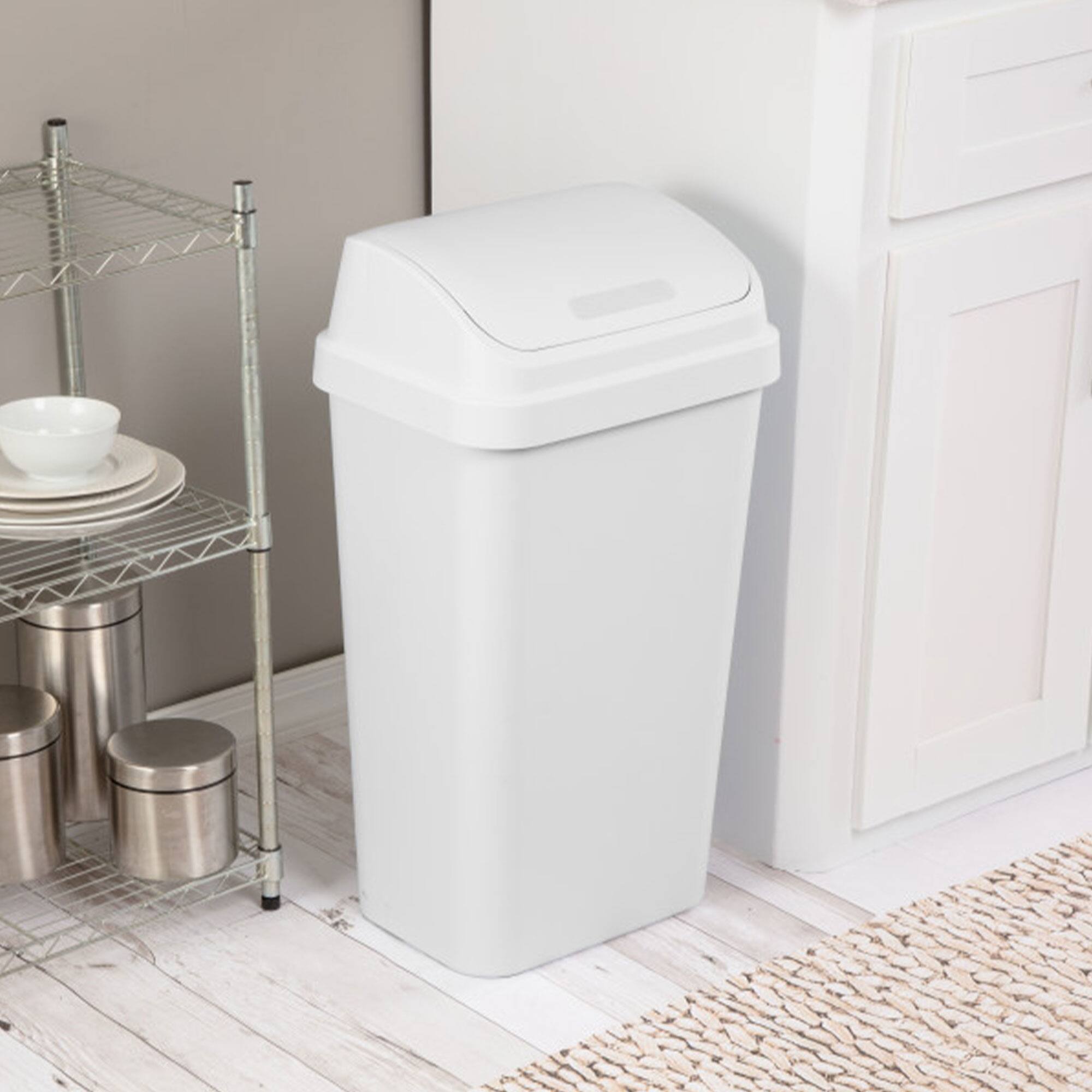 Alt View 10. Sterilite - Sterilite 13 Gal Swing Top Lidded Wastebasket Kitchen Trash Can, White (8 Pack) - White.
