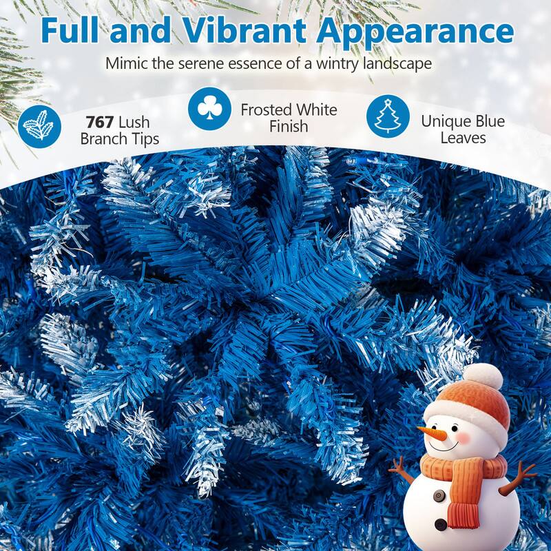Full and Vibrant Appearance  
Mimic the serene essence of a wintry landscape

767 Lush Branch Tips  
Frosted White Finish  
Unique Blue Leaves
