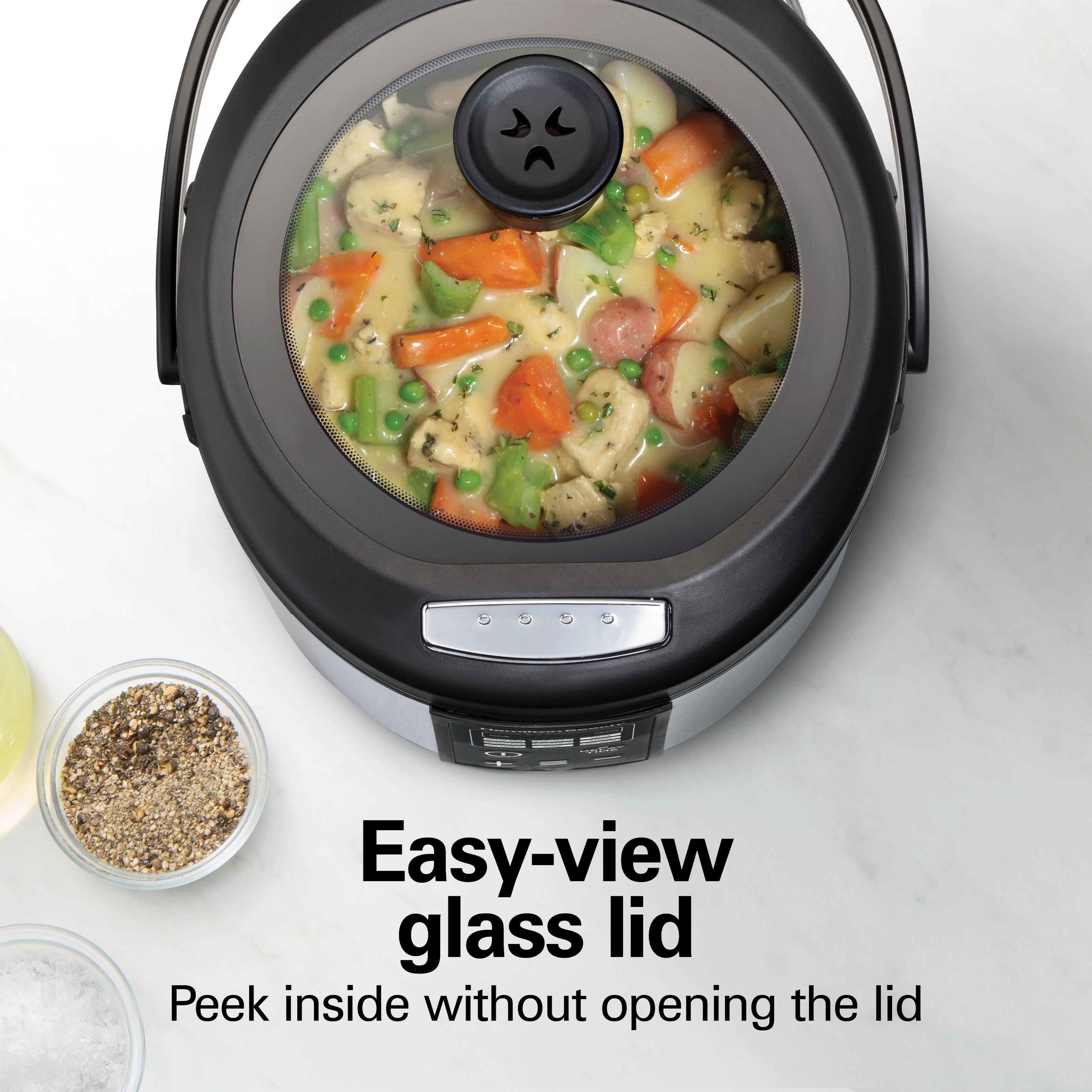 Easy-view glass lid  
Peek inside without opening the lid