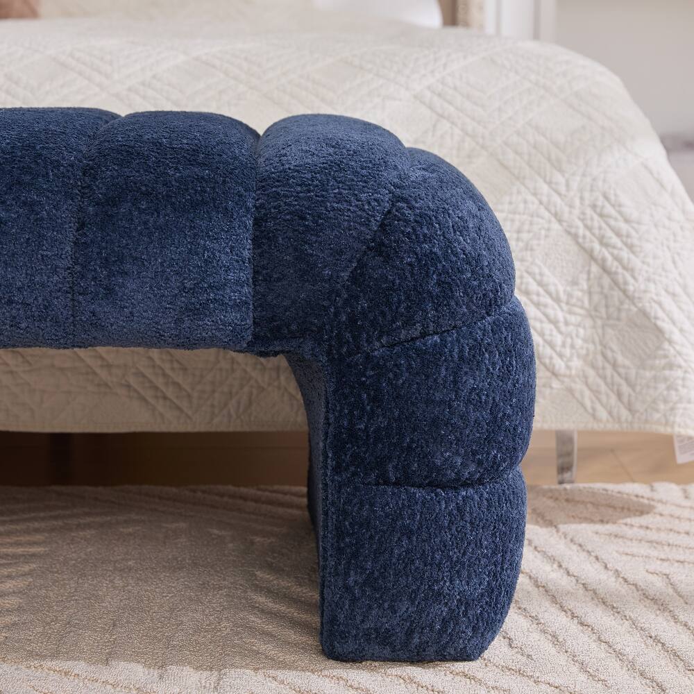 Alt View 3. Ropilly - Ropilly Upholstered Bed Bench Navy Chenille Tufted Daybed Chaise - Navy.