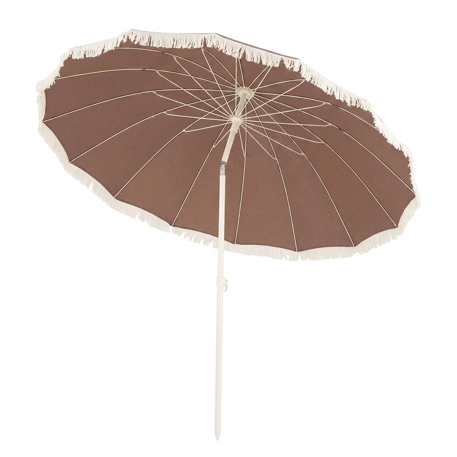 Costway - Patio Umbrella with Fringe, Boho Tassel Umbrella for Outdoor Beach Garden Poolside - Brown+White price history on PriceWatchPro