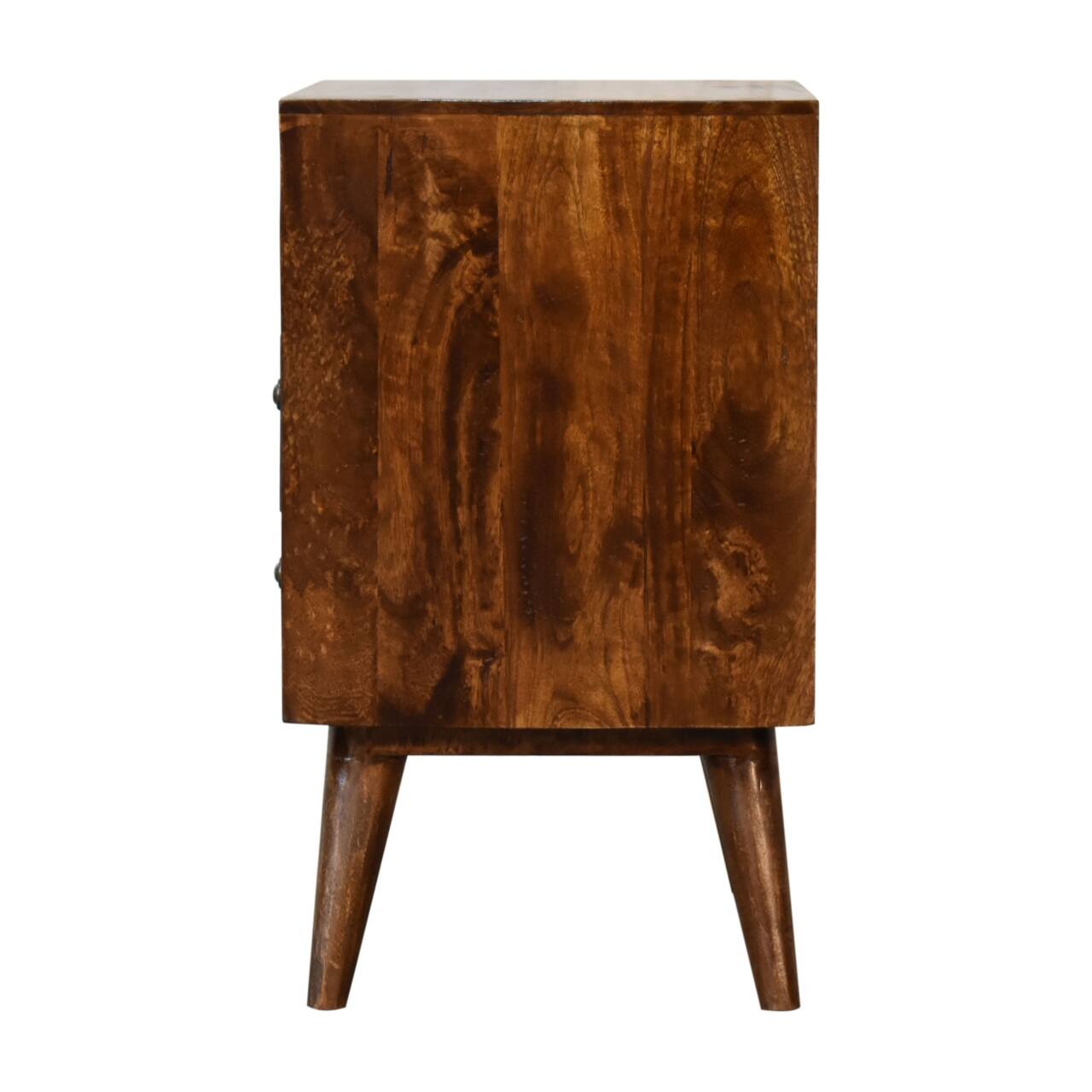 Alt View 5. Artisan Furniture - Artisan Furniture Solid Wood Classic Chestnut Nightstand, 2 Drawers, 1 Open slot, Nordic Legs, Dark Brown - Chestnut.