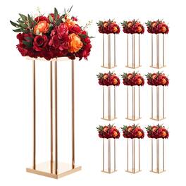 VEVOR - Wedding Flower Stand, 10PCS 23.62-inch Column Flower Stand, Floral Stands with Metal Laminate, Cylindrical Cubic Floral - French Gold