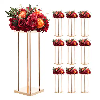 Front. VEVOR - Wedding Flower Stand, 10PCS 23.62-inch Column Flower Stand, Floral Stands with Metal Laminate, Cylindrical Cubic Floral - French Gold.