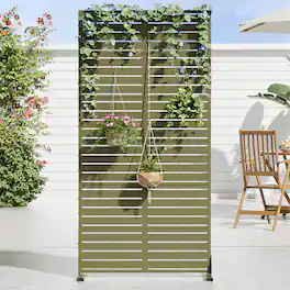 PexFix - 72 in. x 35 in. Louvered Pattern Metal Outdoor Privacy Screen & Panels, Freestanding Garden Divider Fence - Olive Gray