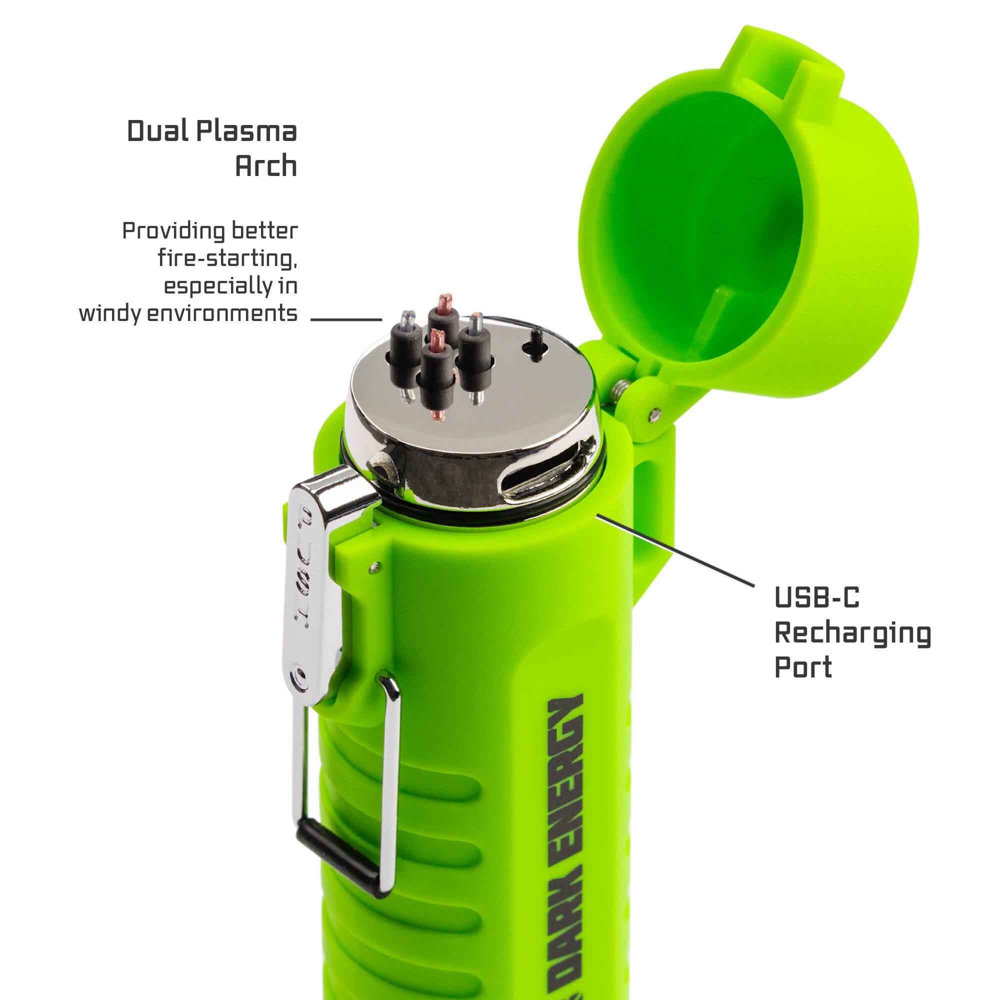 Dual Plasma Arch  
Providing better fire-starting, especially in windy environments  

C ENERGY DARK EA USB-C Recharging Port