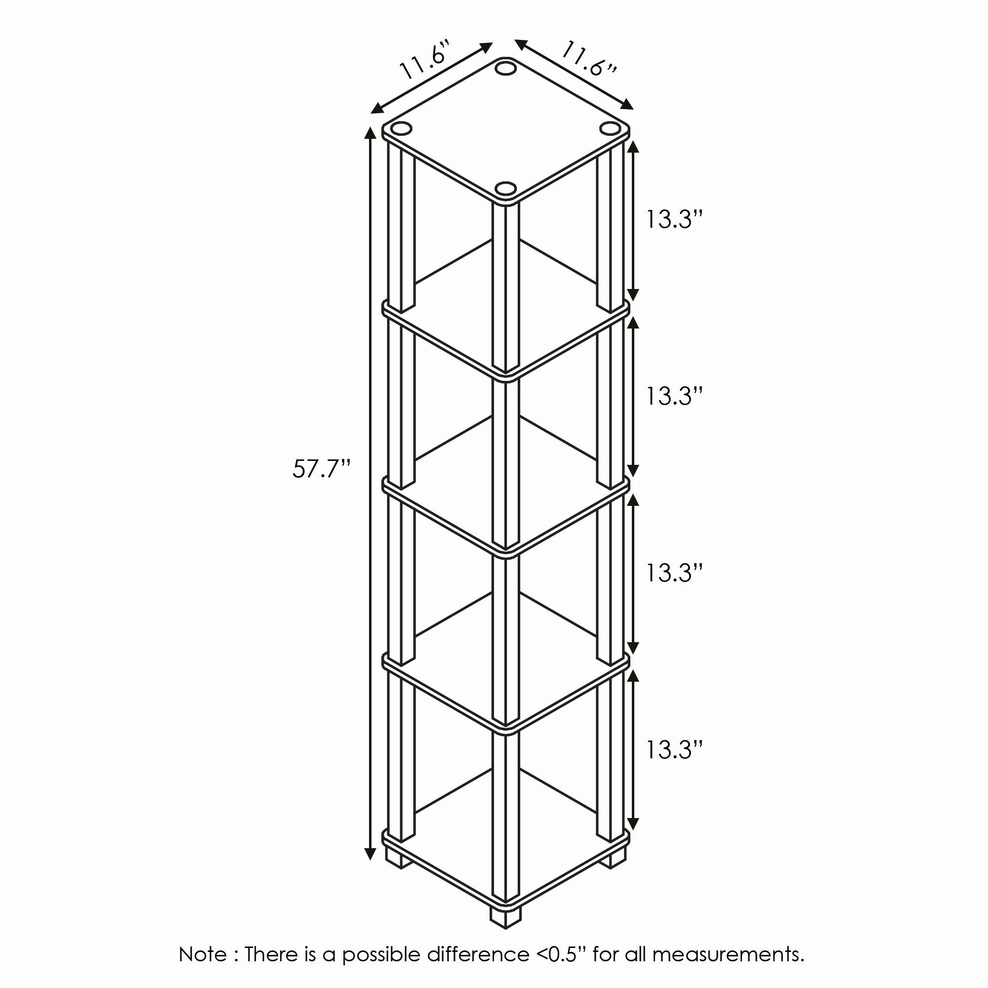 11.6"  
11.6"  
13.3"  
13.3"  
57.7"  
13.3"  
13.3"  

Note: There is a possible difference <0.5" for all measurements.
