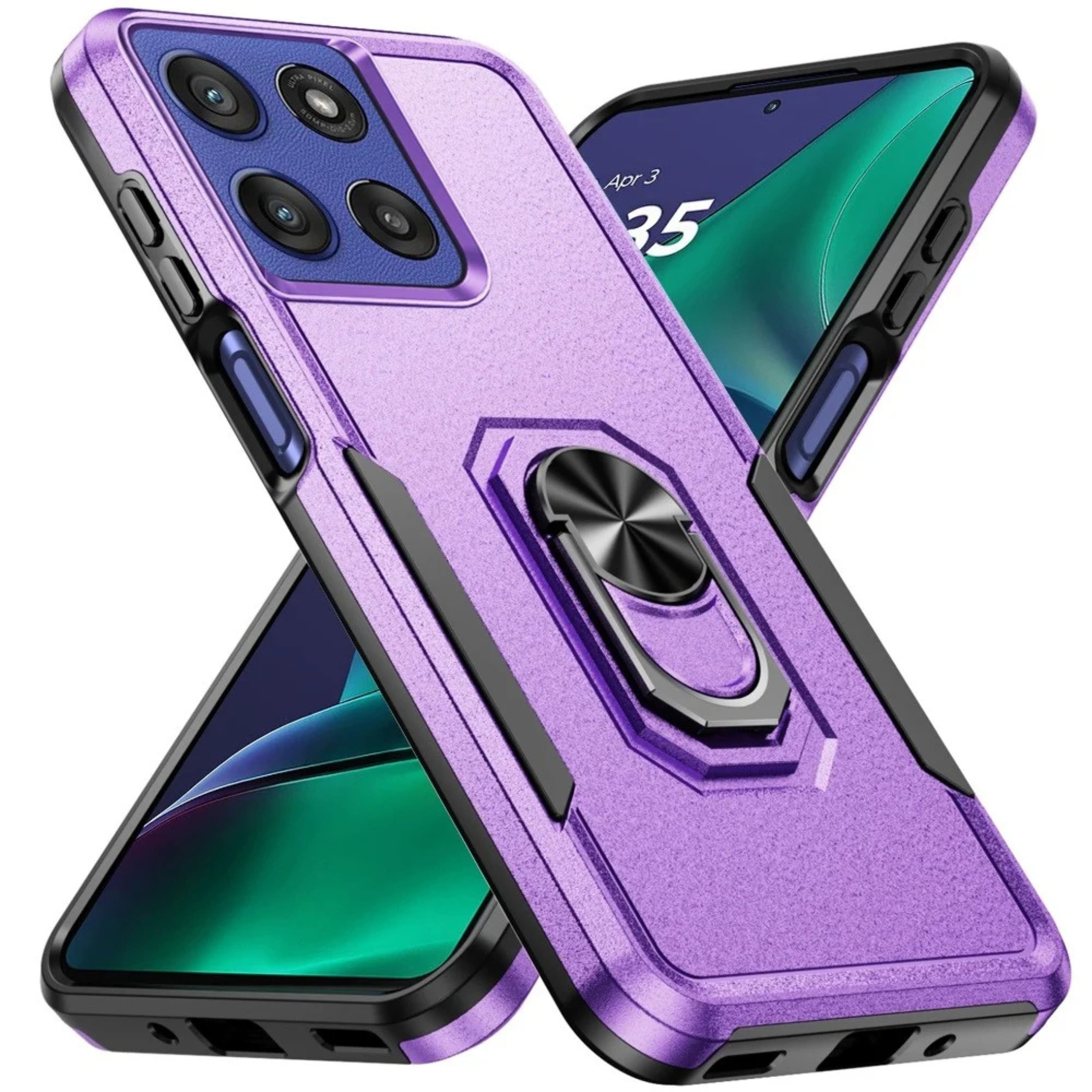 Kitcheniva - Hard Shell Soft Inner Rubber Cover Metal Ring Stand Phone Case With Tempered Glass For Moto G Stylus 2026/2025 - Purple